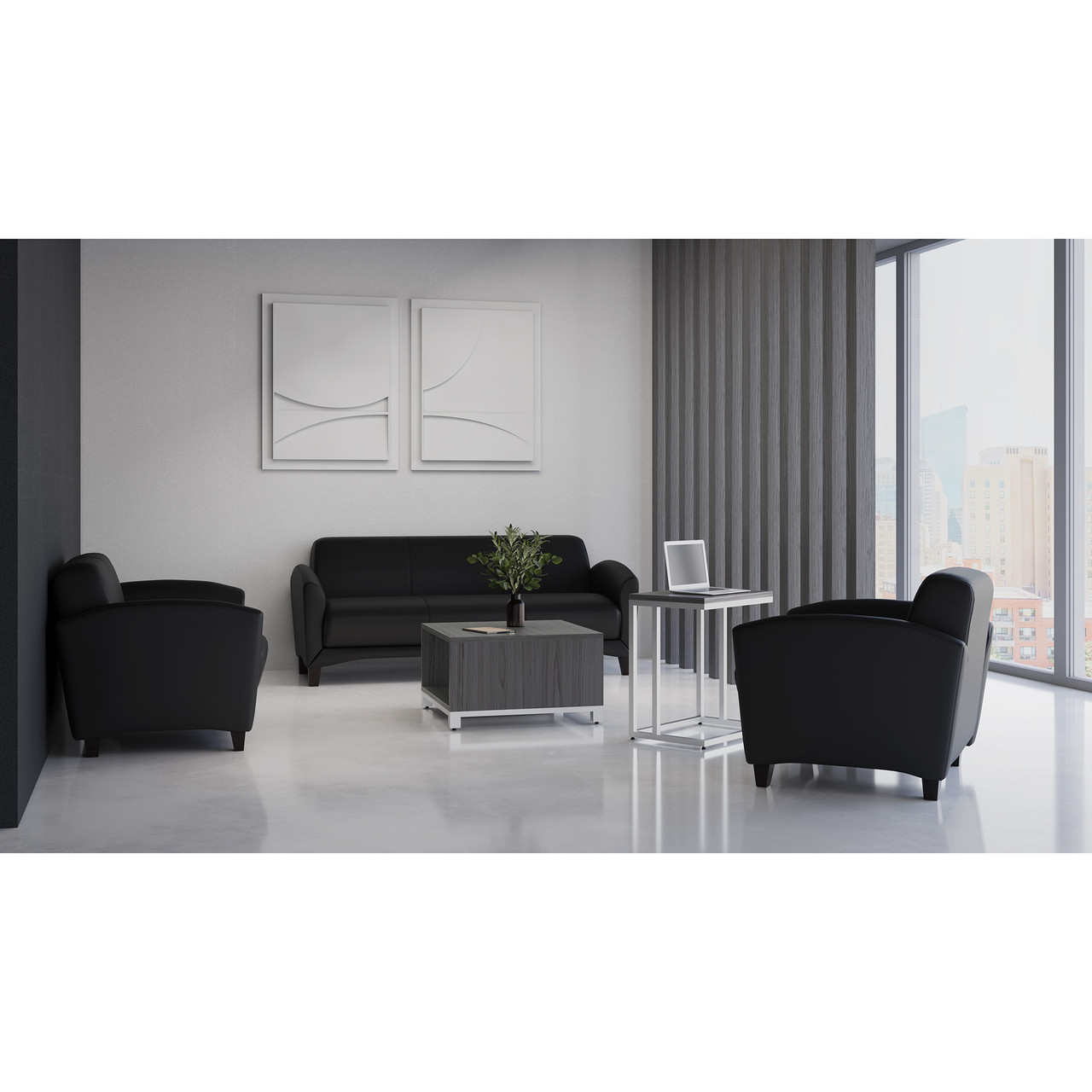 OfficeSource | Manhattan | Loveseat with Black Wood Legs
