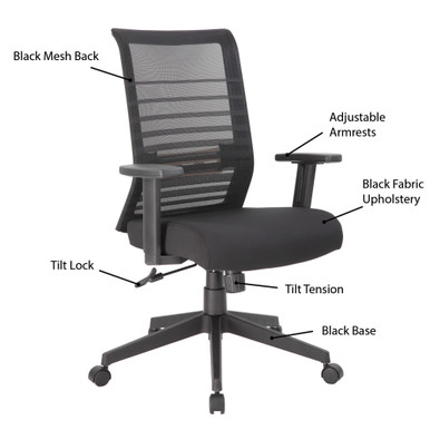 OfficeSource | Interchangeable | Mesh High Back Task Chair with Black Base - Black Mesh Back with Black Fabric Seat - Black – view 15