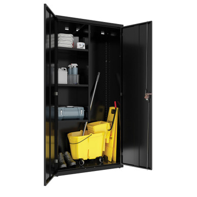 OfficeSource Steel Storage Cabinet Collection Janitor Closet - Black – view 11