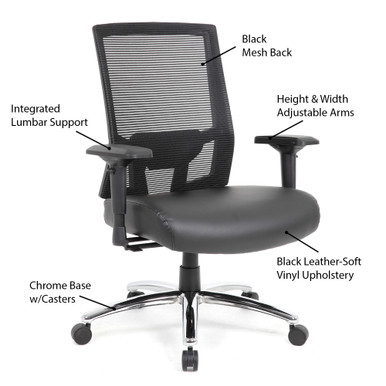 Office Source | Big & Tall | Mesh Back Executive Chair - Black PU Leather - Black – view 9