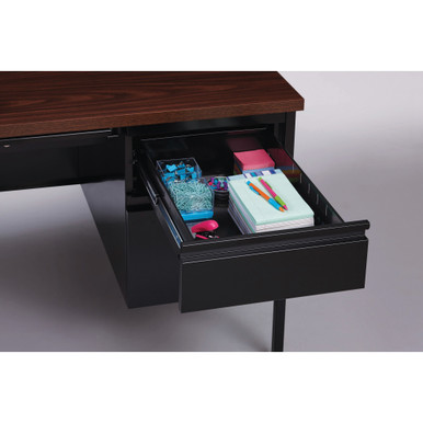OfficeSource | Raleigh | 60''W Double Pedestal Steel Desk - Walnut - Black – view 10