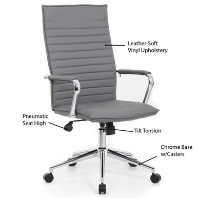 OfficeSource | Ridge | Executive High Back, Ribbed Back  Task Chair w/Chrome Base - Black LeatherSoft Vinyl – view 20