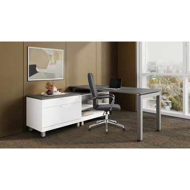 OfficeSource | Ridge | Executive High Back, Ribbed Back  Task Chair w/Chrome Base - Black LeatherSoft Vinyl – view 21
