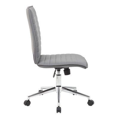 OfficeSource | Ridge | Executive Mid Back Armless, Ribbed Back Task Chair  w/Chrome Base - Black Leather-Soft Vinyl - Chrome – view 19