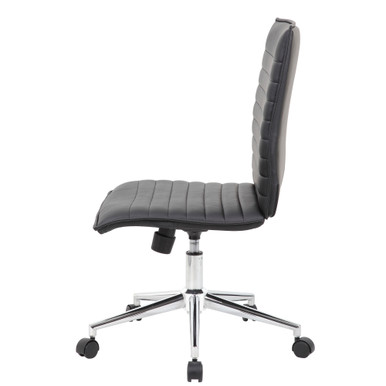 OfficeSource | Ridge | Executive Mid Back Armless, Ribbed Back Task Chair  w/Chrome Base - Black Leather-Soft Vinyl - Chrome – view 15