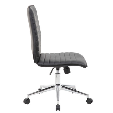 OfficeSource | Ridge | Executive Mid Back Armless, Ribbed Back Task Chair  w/Chrome Base - Black Leather-Soft Vinyl - Chrome – view 11