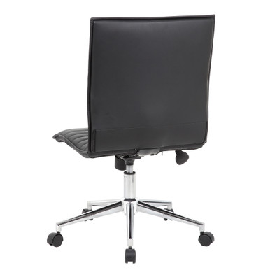 OfficeSource | Ridge | Executive Mid Back Armless, Ribbed Back Task Chair  w/Chrome Base - Black Leather-Soft Vinyl - Chrome – view 14