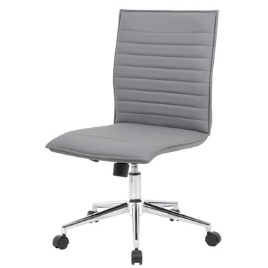 OfficeSource | Ridge | Executive Mid Back Armless, Ribbed Back Task Chair  w/Chrome Base - Black Leather-Soft Vinyl - Chrome – view 24