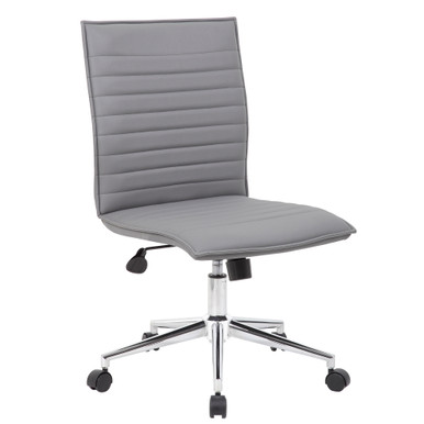 OfficeSource | Ridge | Executive Mid Back Armless, Ribbed Back Task Chair  w/Chrome Base - Black Leather-Soft Vinyl - Chrome – view 18