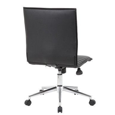 OfficeSource | Ridge | Executive Mid Back Armless, Ribbed Back Task Chair  w/Chrome Base - Black Leather-Soft Vinyl - Chrome – view 12