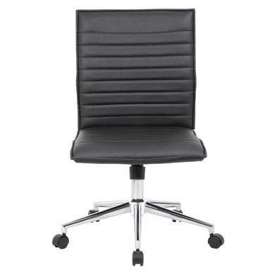 OfficeSource | Ridge | Executive Mid Back Armless, Ribbed Back Task Chair  w/Chrome Base - Black Leather-Soft Vinyl - Chrome – view 17