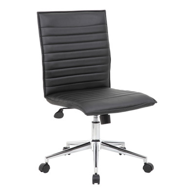 OfficeSource | Ridge | Executive Mid Back Armless, Ribbed Back Task Chair  w/Chrome Base - Black Leather-Soft Vinyl - Chrome – view 10
