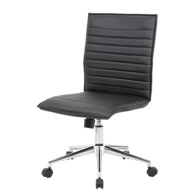 OfficeSource | Ridge | Executive Mid Back Armless, Ribbed Back Task Chair  w/Chrome Base - Black Leather-Soft Vinyl - Chrome – view 16