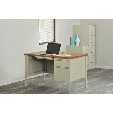 OfficeSource | Raleigh | 48''W Single Right Pedestal Desk - Oak - Putty – view 13
