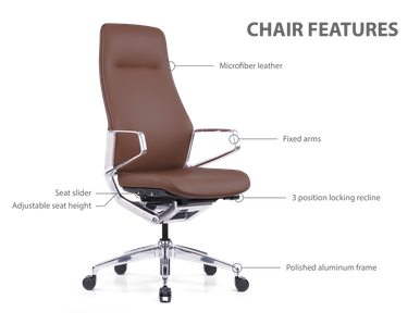 OfficeSource | Veneto | Executive High Back Chair with Polished Aluminum Frame - Gray Microfiber Leather - Chrome – view 13