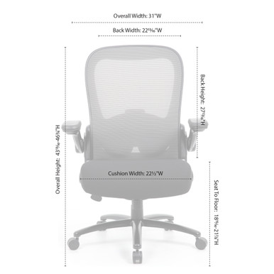 OfficeSource | Ryde | Big & Tall High Back Mesh Task Chair with Flip Arm - Gray Mesh w/ Black Seat – view 11