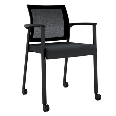 OfficeSource | Oslo | Mesh Back Stacking Guest Chair - Black PU Leather w/Black Frame – view 11