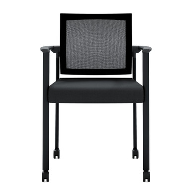 OfficeSource | Oslo | Mesh Back Stacking Guest Chair - Black PU Leather w/Black Frame – view 17
