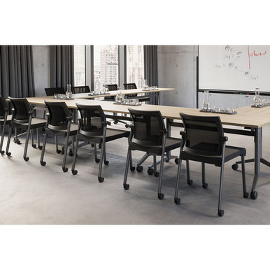 OfficeSource | Oslo | Mesh Back Stacking Guest Chair - Black PU Leather w/Black Frame – view 22