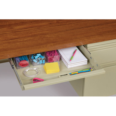 OfficeSource | Raleigh | 66''W Single Right Pedestal Desk - Walnut - Black – view 14
