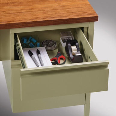 OfficeSource | Raleigh | 66''W Single Right Pedestal Desk - Walnut - Black – view 16
