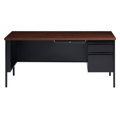 OfficeSource | Raleigh | 66''W Single Right Pedestal Desk - Walnut - Black – view 9