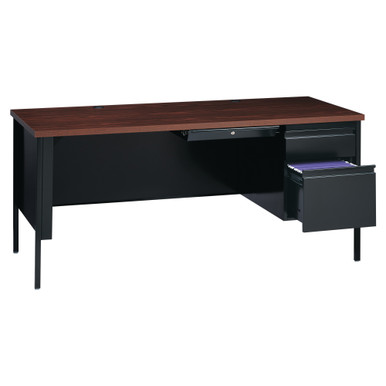 OfficeSource | Raleigh | 66''W Single Right Pedestal Desk - Walnut - Black – view 11