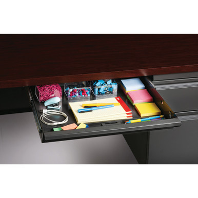 OfficeSource | Raleigh | 66''W Single Right Pedestal Desk - Walnut - Black – view 18