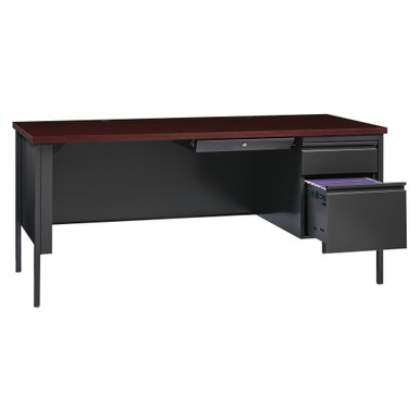 OfficeSource | Raleigh | 66''W Single Right Pedestal Desk - Walnut - Black – view 12