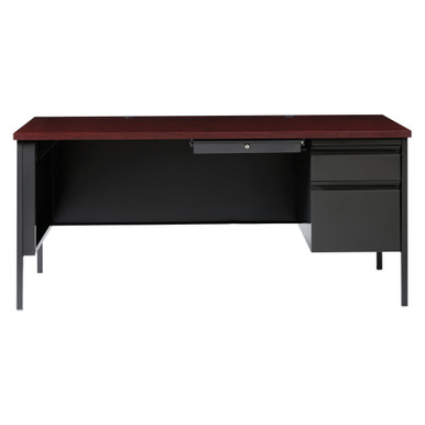OfficeSource | Raleigh | 66''W Single Right Pedestal Desk - Walnut - Black – view 10