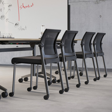 OfficeSource Oslo Mesh Back Armless Stacking Guest Chair with Black Frame - Black Fabric – view 12