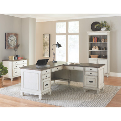 OfficeSource | Refined | Bookcase w/ Doors - Vintage Black with Wood Plank Tops – view 10