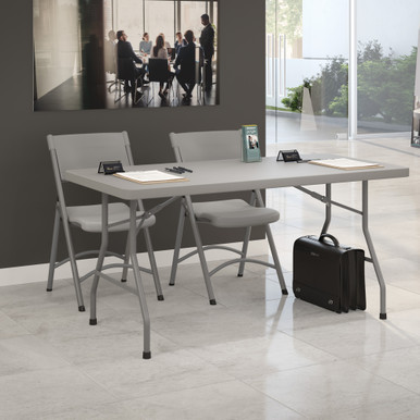 OfficeSource | Blow Molded Folding Chairs | Plastic Blow-Molded Folding Chair - Gray with Gray Frame - Gray – view 12