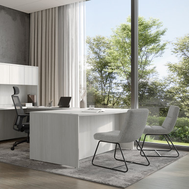 OfficeSource | Sutton | Upholstered Lounge Chair with Sled Base - Light Gray w/ Black Frame – view 14
