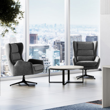 OfficeSource | Lincoln | High Back Upholstered Swivel Lounge Chair - Light Gray - Black – view 12