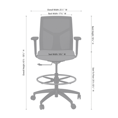 OfficeSource Starlight Mid Back Stool with Black Frame - Light Gray Fabric – view 11