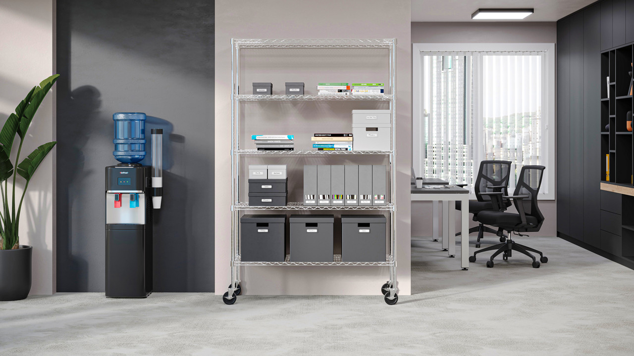 OfficeSource 5-Shelf 48"Wx24"Dx72"H Wire Rack