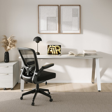 OfficeSource | Finn | Flip Arm Mesh Back Task Chair with Black Frame - Black Fabric – view 13