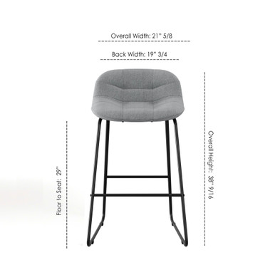 OfficeSource | Jaden | Low Back Café Height Fabric Stool with Black Sled Base (Set of 2) - Lt Gray - Black – view 12