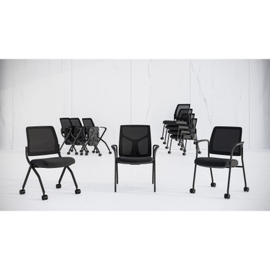 Starlight Stacking Chair with Arms - Red Fabric - Black – view 17