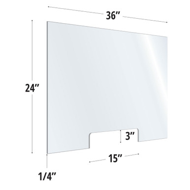 OfficeSource SafeGuard Barrier Collection Clear Acrylic Screen with Transaction Cutout - 36''W x 24''H