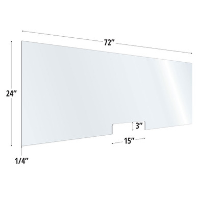 OfficeSource SafeGuard Barrier Collection Clear Acrylic Screen with Transaction Cutout - 72''W x 24''H