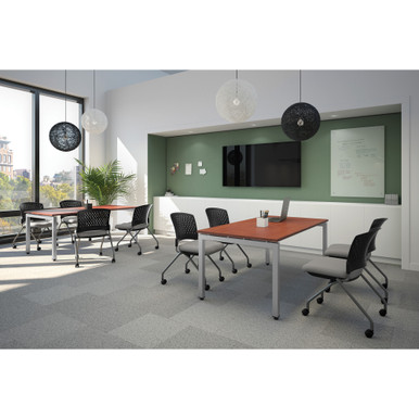 OfficeSource | Perch | Armless Nesting Chair with Casters, Titanium Frame - Black Antimicrobial PU Leather Seat - Titanium – view 12