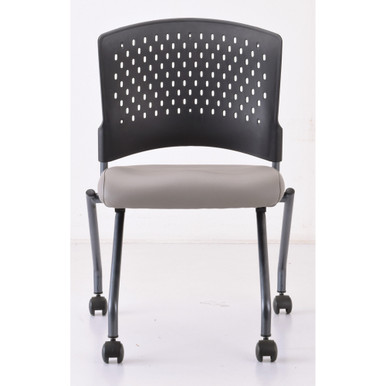 OfficeSource | Perch | Armless Nesting Chair with Casters, Titanium Frame - Black Antimicrobial PU Leather Seat - Titanium – view 10