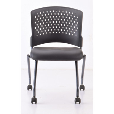 OfficeSource | Perch | Armless Nesting Chair with Casters, Titanium Frame - Black Antimicrobial PU Leather Seat - Titanium – view 11