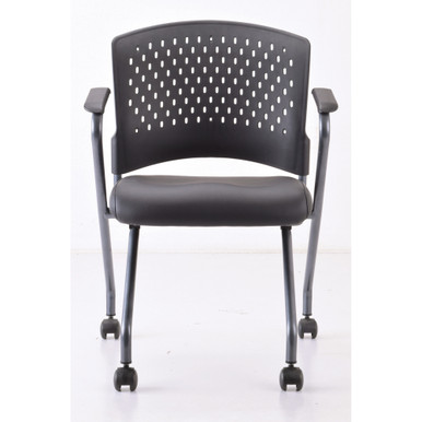 OfficeSource | Perch | Nesting Chair with Arms and Casters, Titanium Frame - Neptune Antimicrobial PU Leather Seat - Titanium – view 9