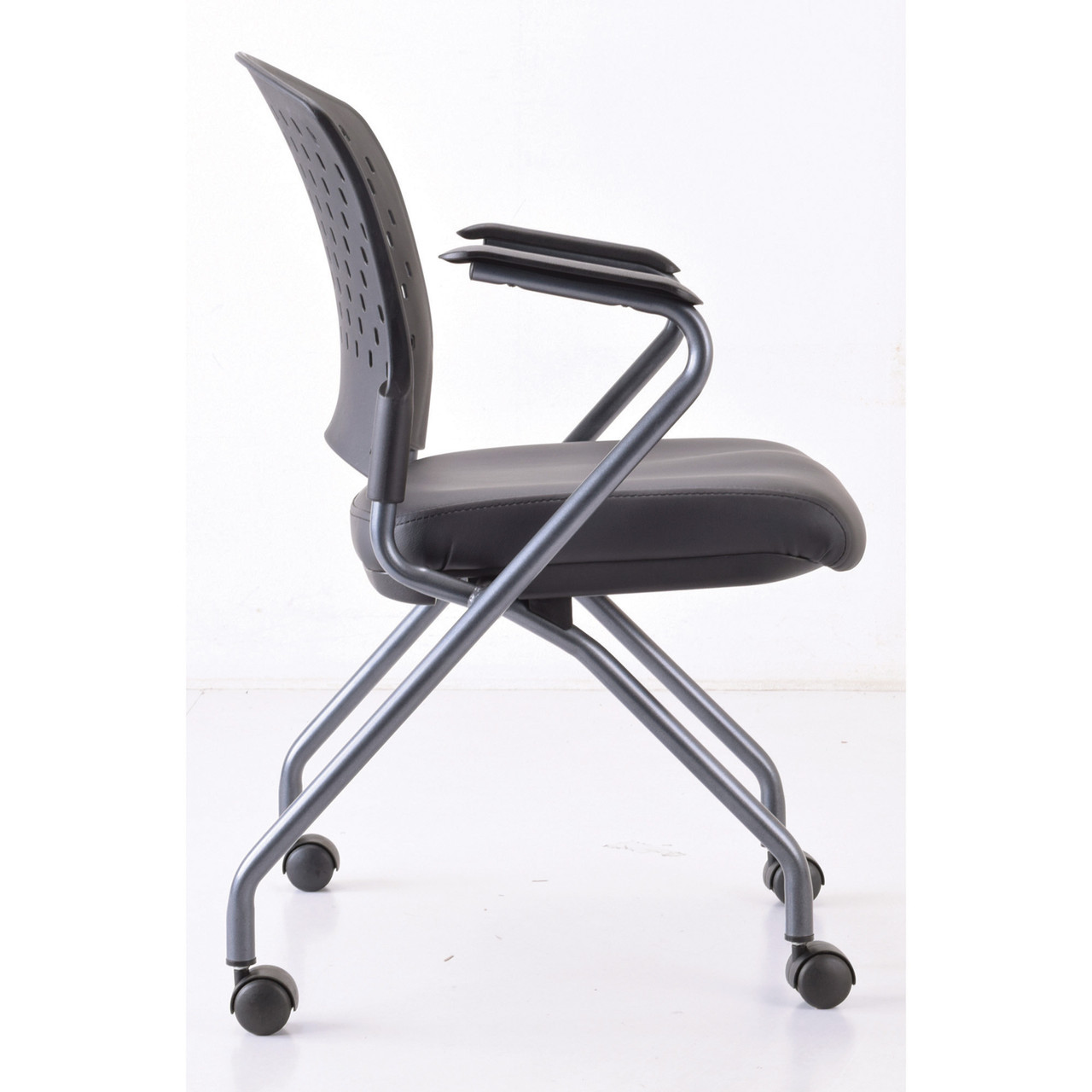OfficeSource | Perch | Nesting Chair with Arms and Casters, Titanium Frame