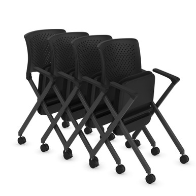 OfficeSource | Julep | Nesting Chair with Arms and Casters, Black Frame - Black Antimicrobial Vinyl Seat - Black – view 12