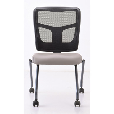 OfficeSource CoolMesh Collection Armless Nesting Chair with Titanium Gray Frame - Black Antimicrobial PU Leather Seat - Titanium Gray – view 9