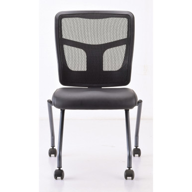 OfficeSource CoolMesh Collection Armless Nesting Chair with Titanium Gray Frame - Black Antimicrobial PU Leather Seat - Titanium Gray – view 10